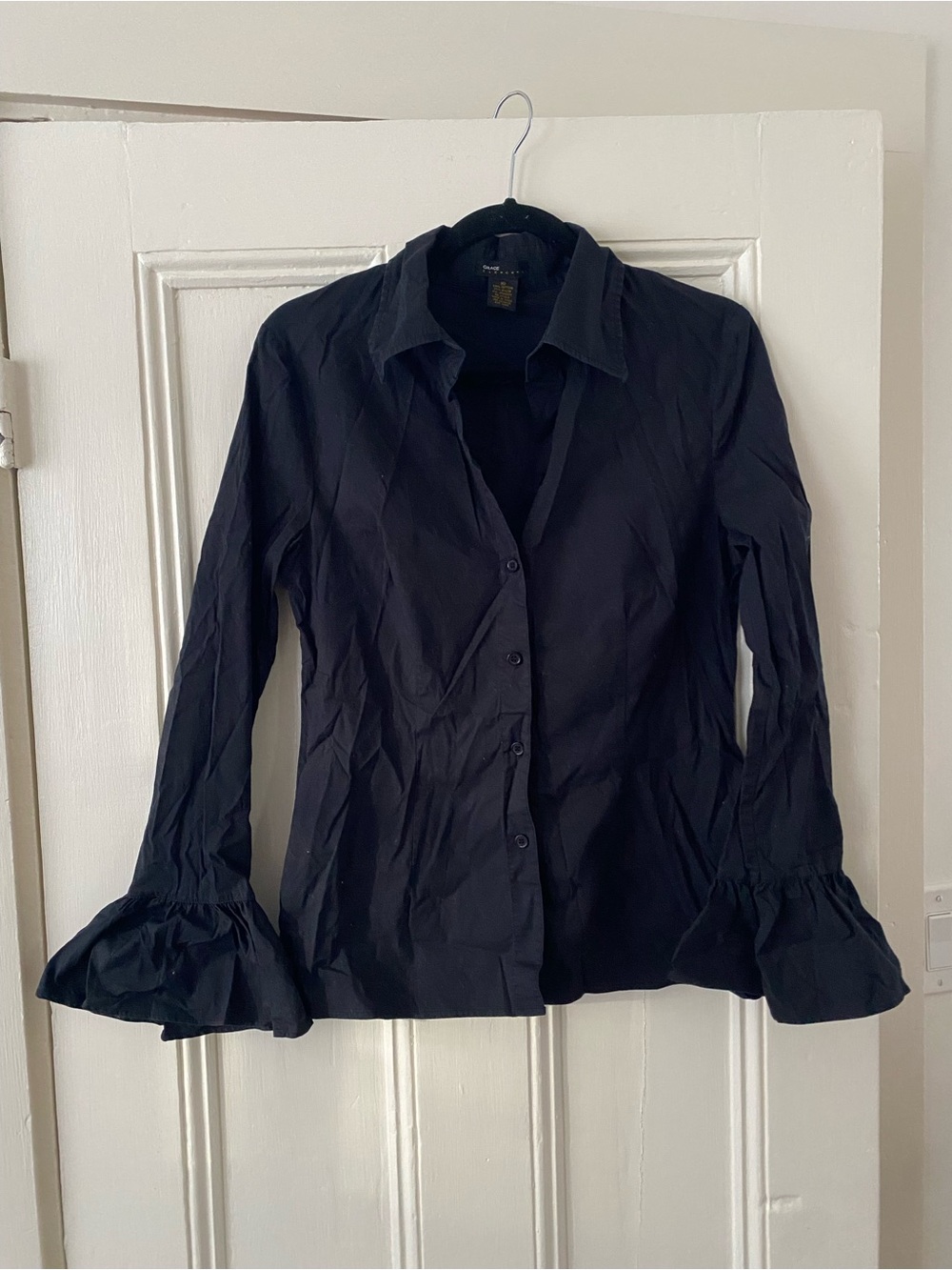 Button-Front Shirt with Ruffled Three-Quarter Sleeves - Picture 3 of 6